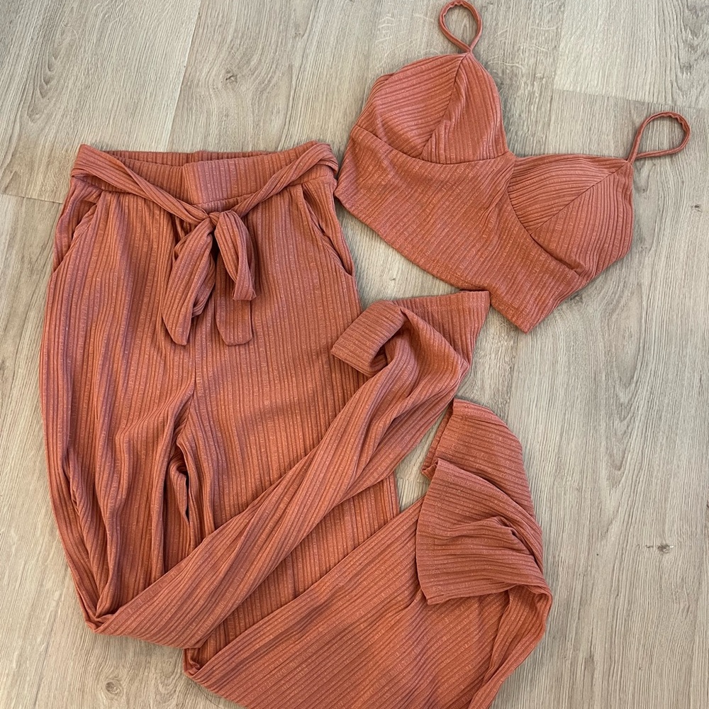 Iris Terracotta Ribbed Knit Set